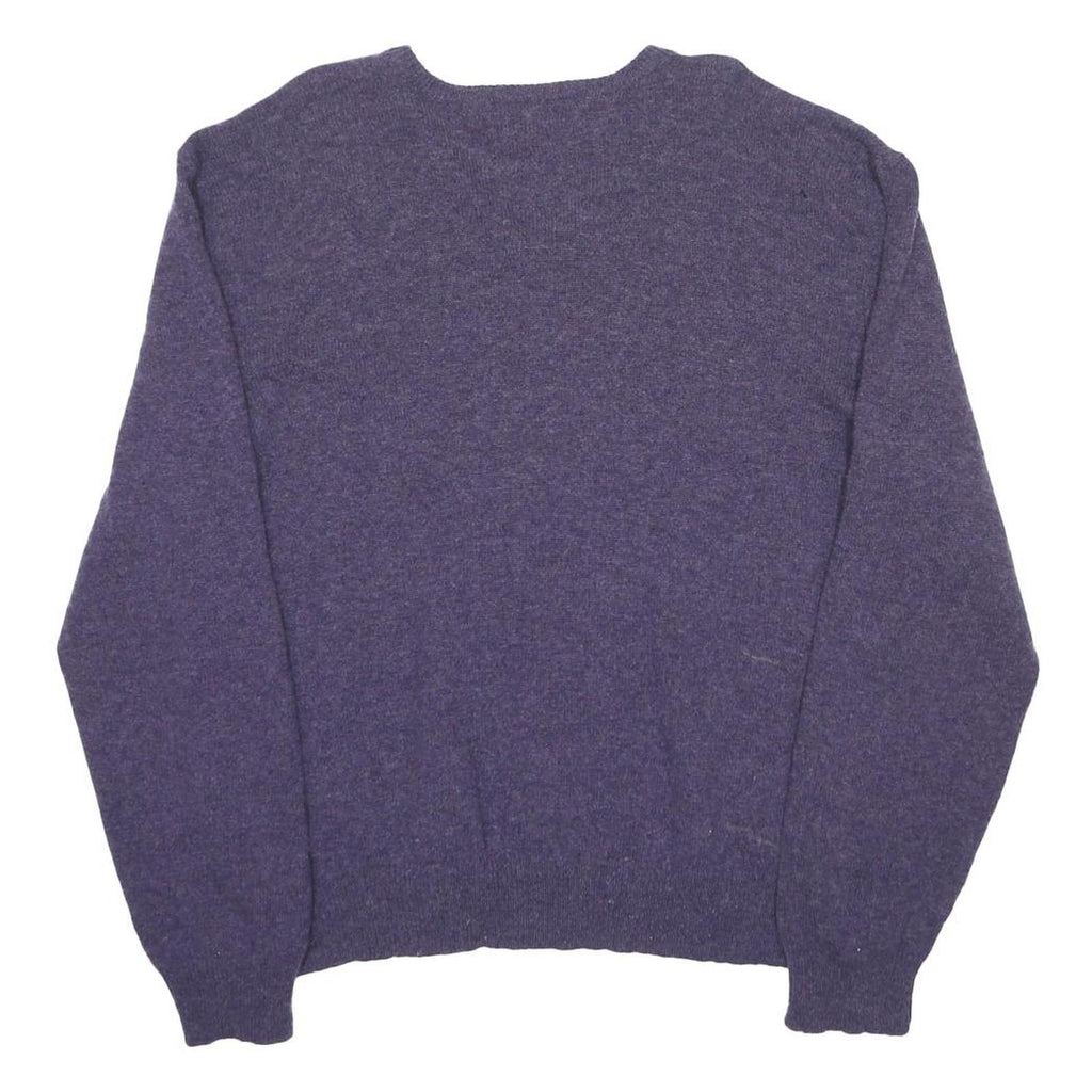 POLO RALPH LAUREN Mens Purple Jumper Plain V-Neck Basic Knit 2XL Wool Sweater