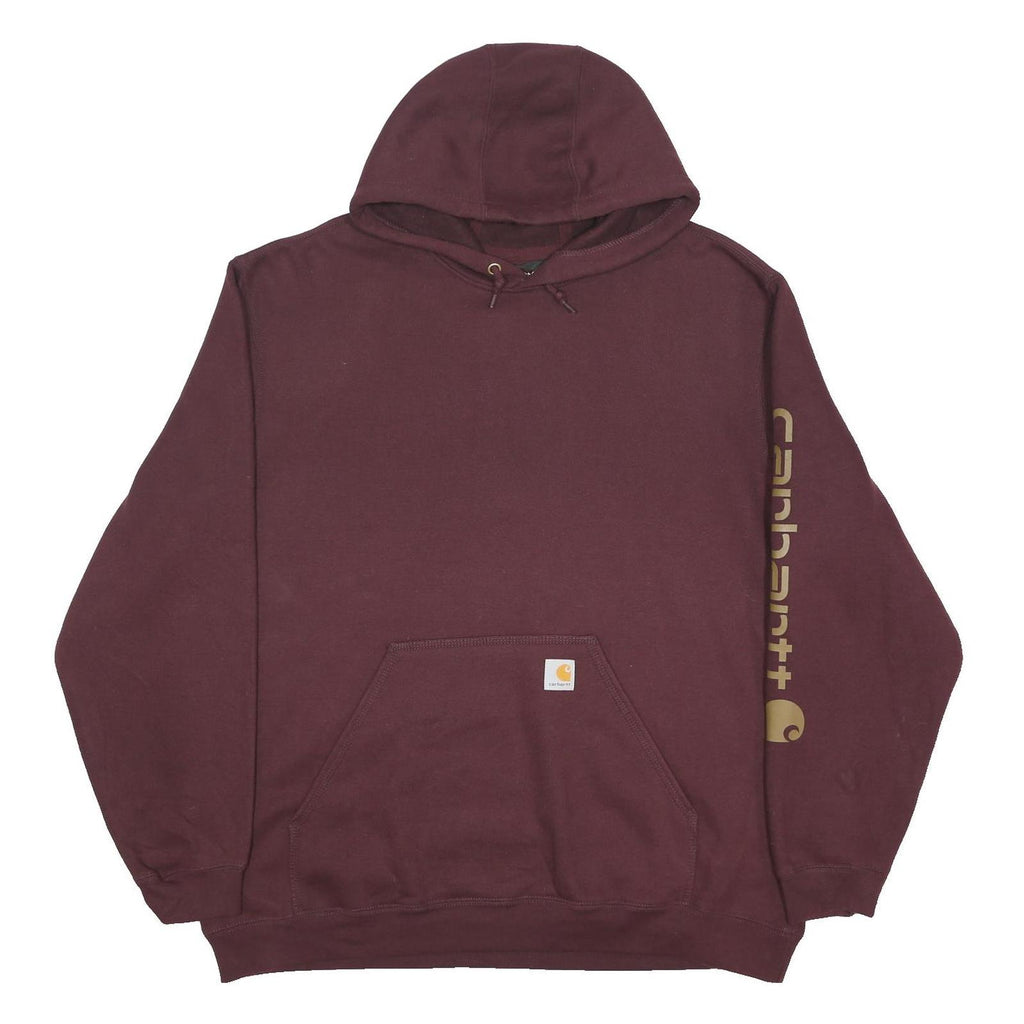 CARHARTT Mens Maroon Pullover Hoodie 2XL Cotton Blend Logo Sleeve