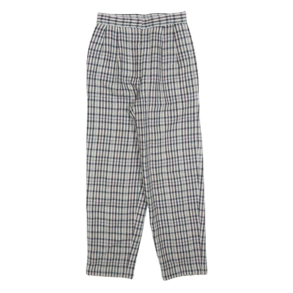 AMILLE Womens Wool Check Regular Leg Trousers W25 L26 Classic Pattern Zip