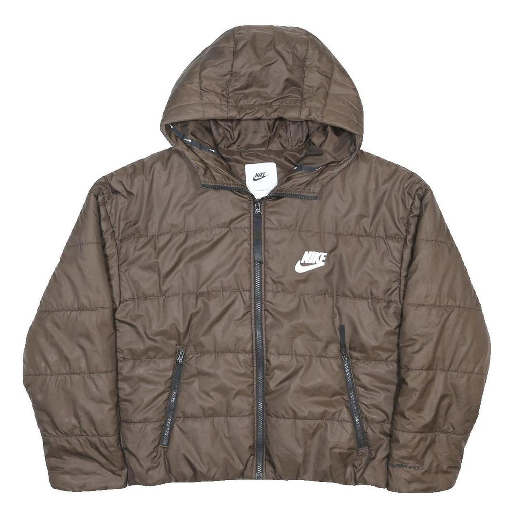 NIKE Mens Brown Jacket S Polyester Plain Hooded Zip Casual Sportswear