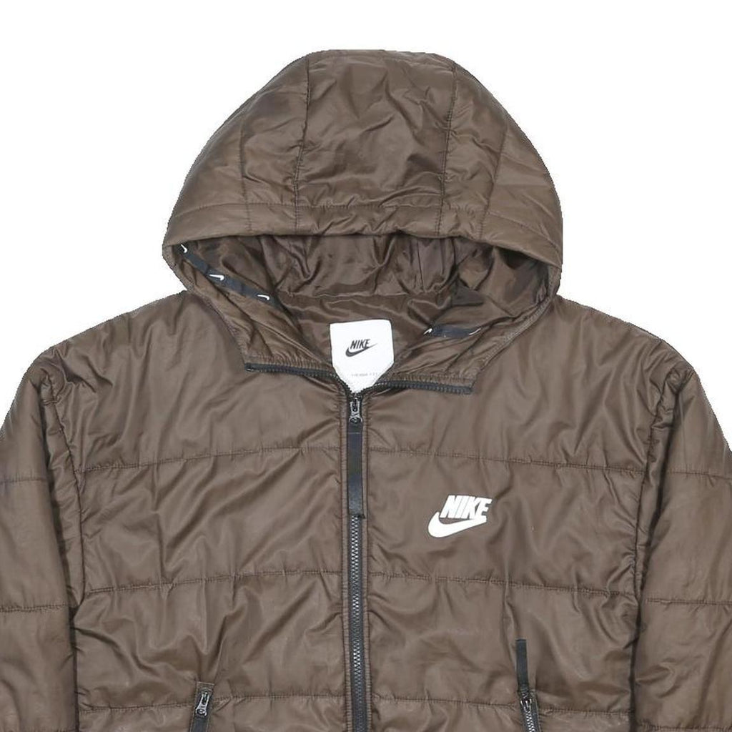 NIKE Mens Brown Jacket S Polyester Plain Hooded Zip Casual Sportswear