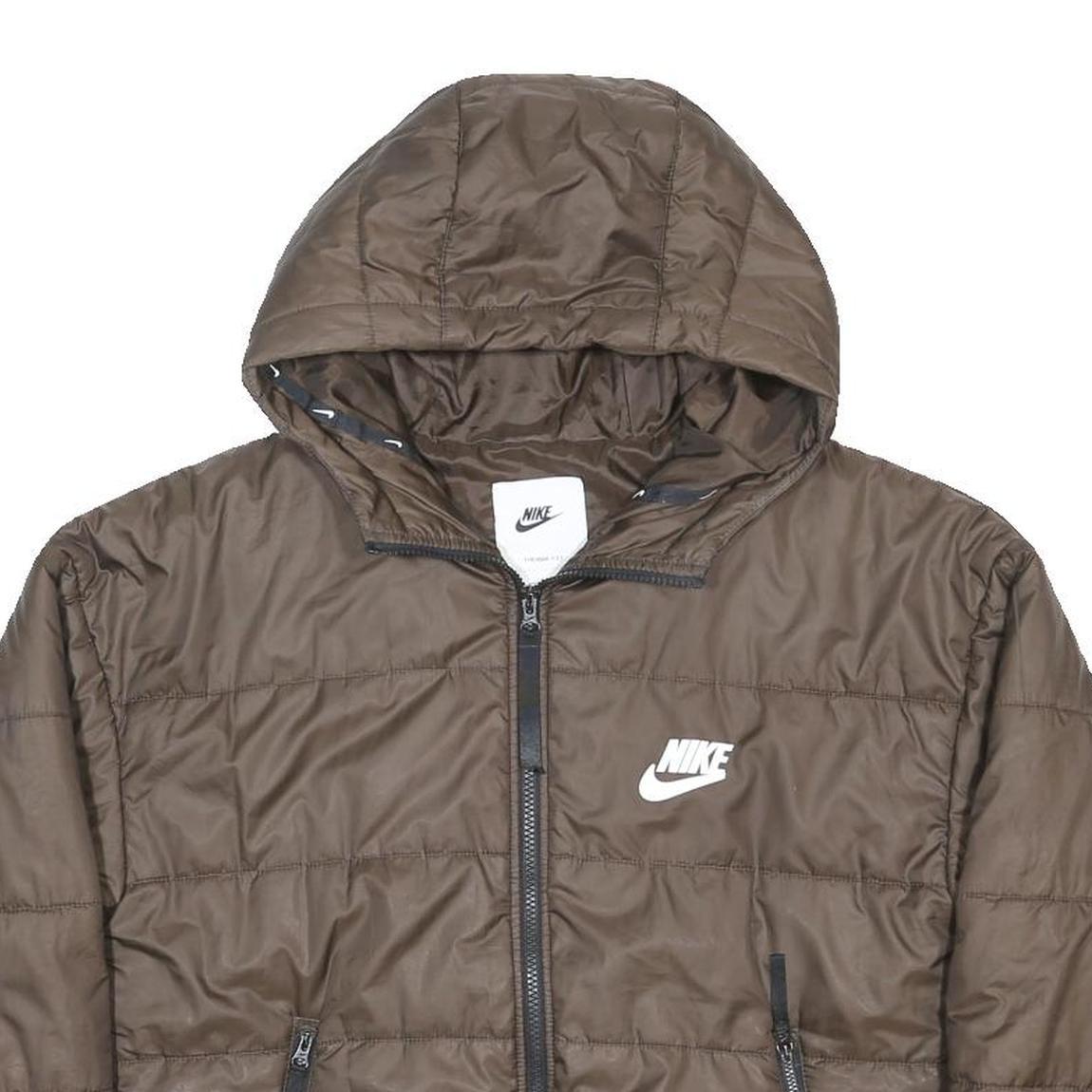 NIKE Mens Brown Jacket S Polyester Plain Hooded Zip Casual Sportswear