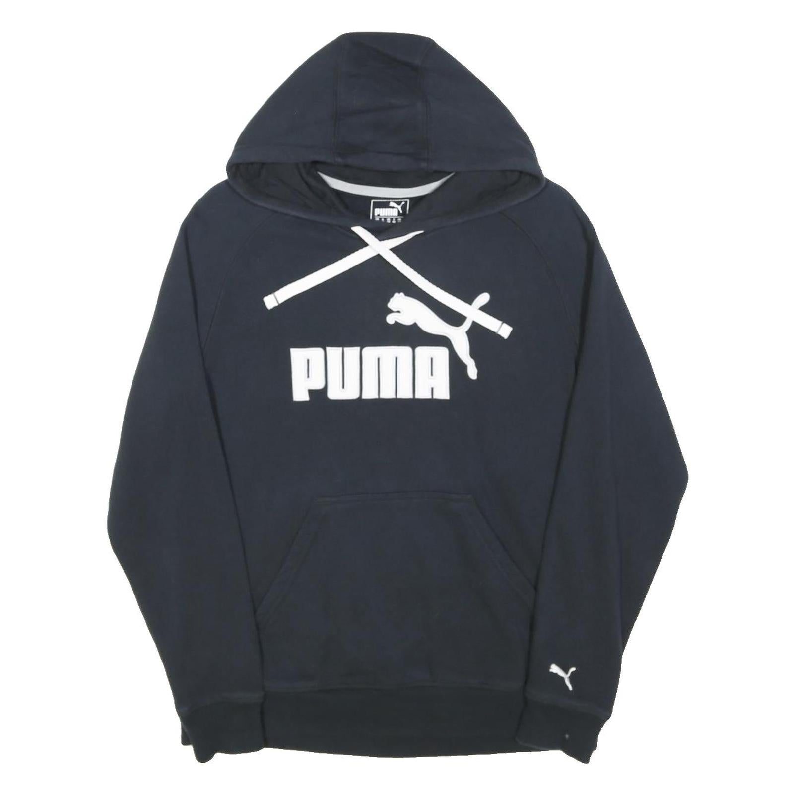 PUMA Womens Black Hoodie UK 14 Cotton Blend Pullover Sweatshirt Sportswear