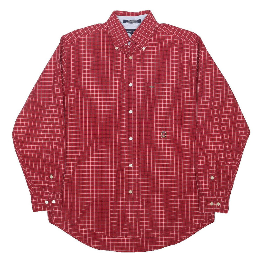 TOMMY HILFIGER Mens Red Check Shirt S Button Down Collar Long Sleeve Casual
