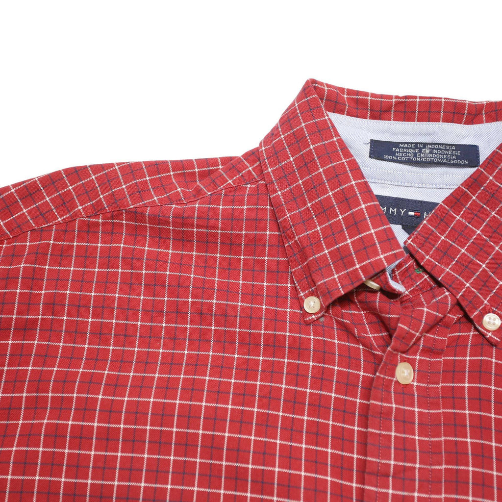TOMMY HILFIGER Mens Red Check Shirt S Button Down Collar Long Sleeve Casual
