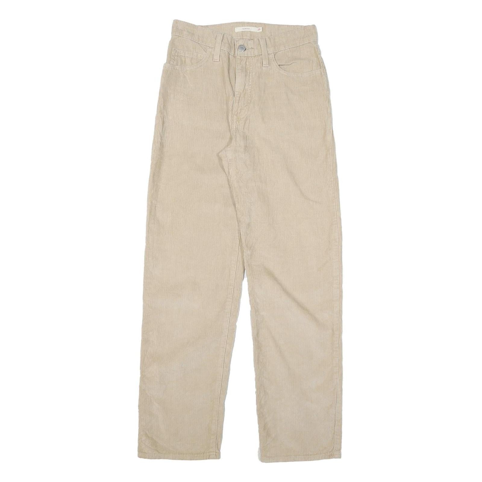 LEVI'S Womens Beige Cotton Blend Regular Straight Trousers W27 L30 Casual Zip