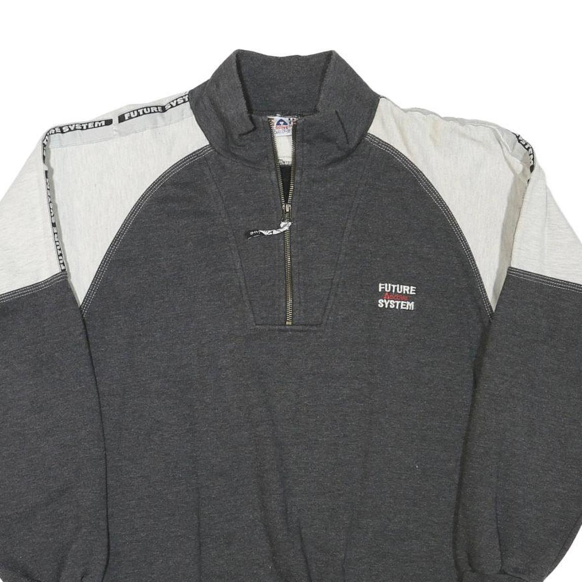 ACTIVE Mens Grey & White Future System 1/4 Zip XL Cotton Blend Sweatshirt