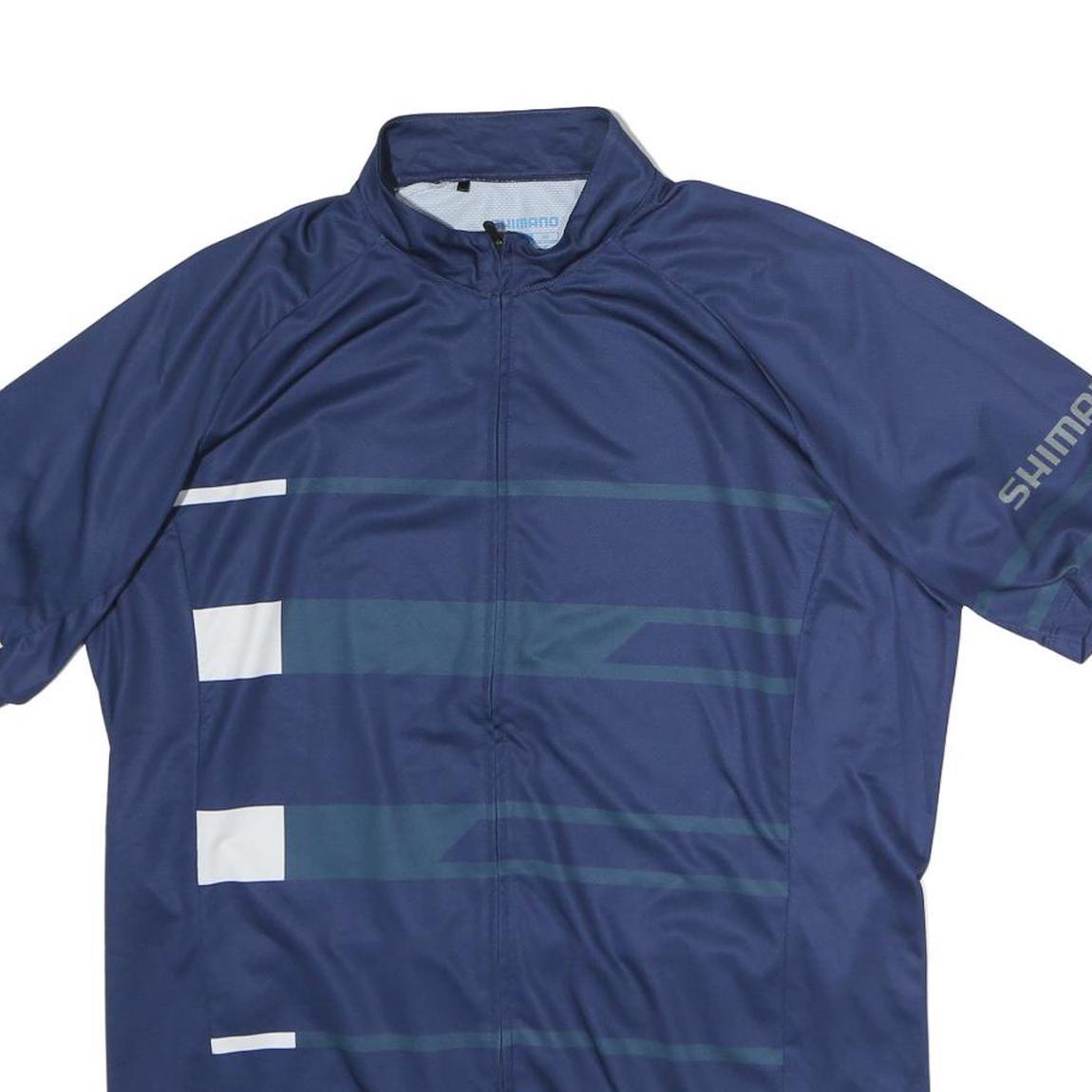 SHIMANO Mens Blue Graphic T-Shirt L Short Sleeve Stand Collar Cycling Jersey