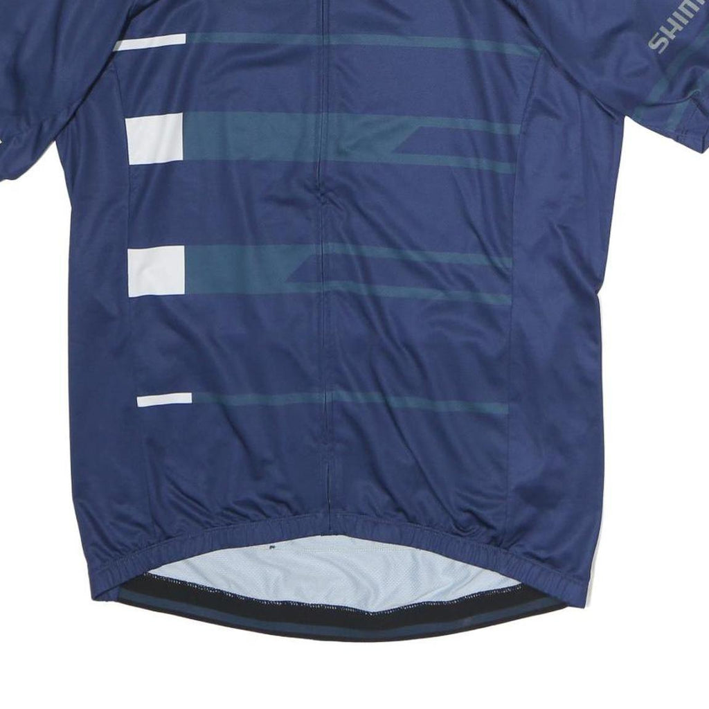 SHIMANO Mens Blue Graphic T-Shirt L Short Sleeve Stand Collar Cycling Jersey