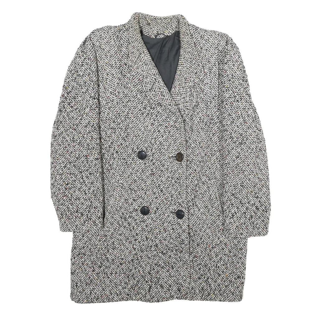 Womens Grey Wool Blend Button Jacket M Herringbone Classic Tailored
