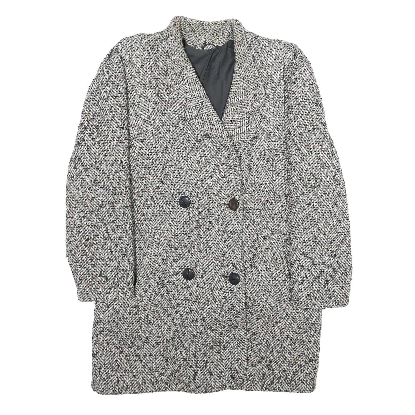 Womens Grey Wool Blend Button Jacket M Herringbone Classic Tailored