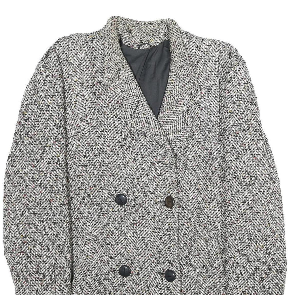 Womens Grey Wool Blend Button Jacket M Herringbone Classic Tailored