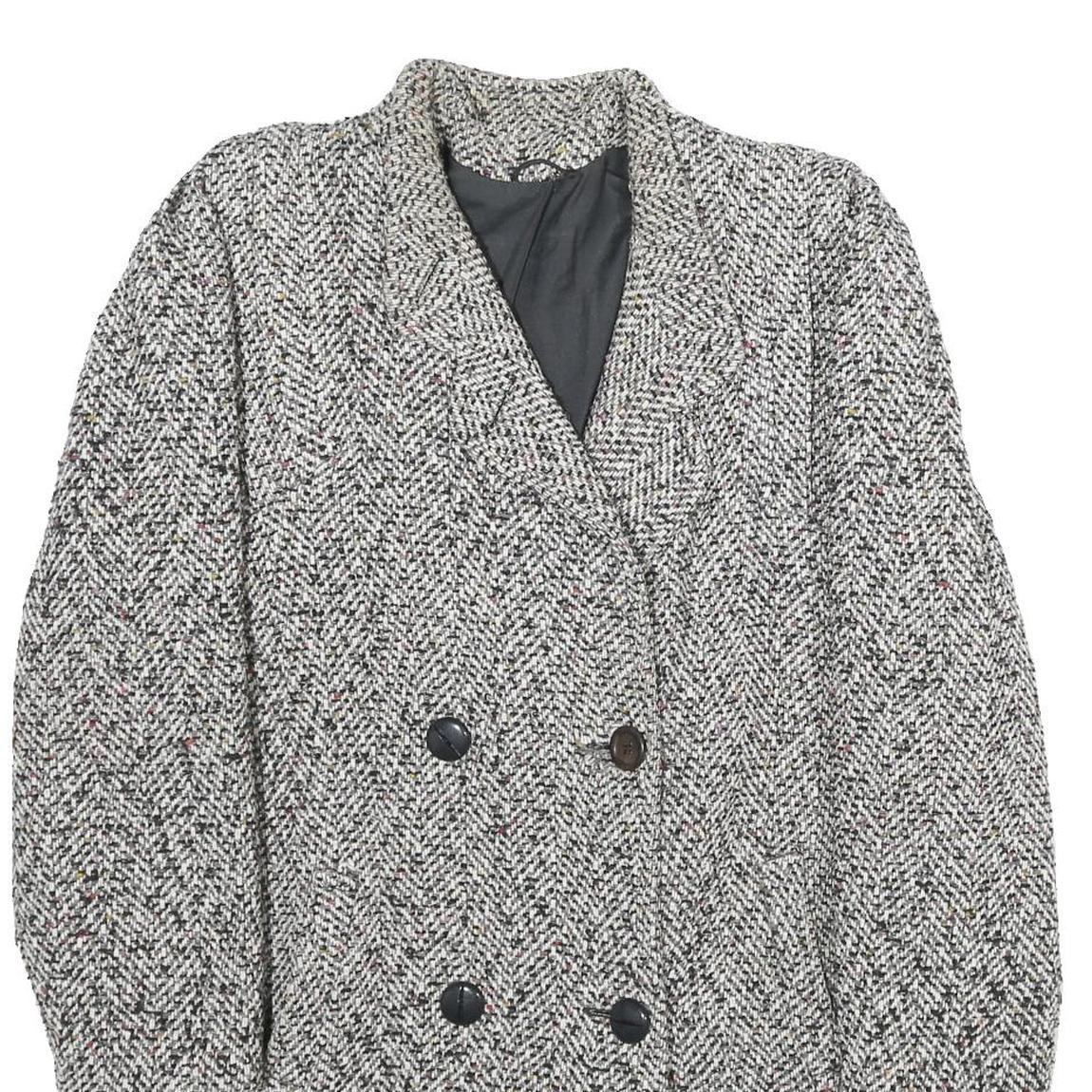 Womens Grey Wool Blend Button Jacket M Herringbone Classic Tailored