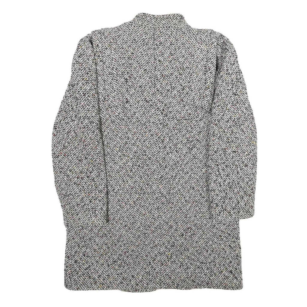 Womens Grey Wool Blend Button Jacket M Herringbone Classic Tailored