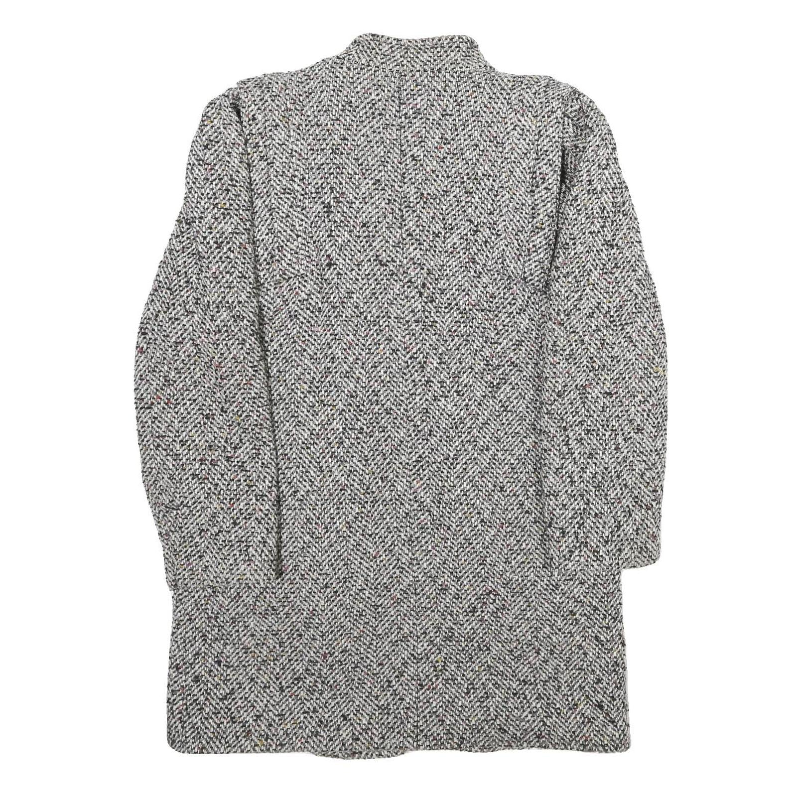 Womens Grey Wool Blend Button Jacket M Herringbone Classic Tailored
