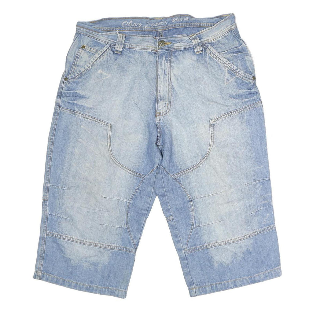Mens Cotton Blue Casual Denim Shorts M W34 Button Closure Functional Pockets
