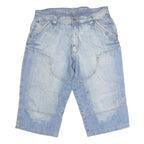 Mens Cotton Blue Casual Denim Shorts M W34 Button Closure Functional Pockets