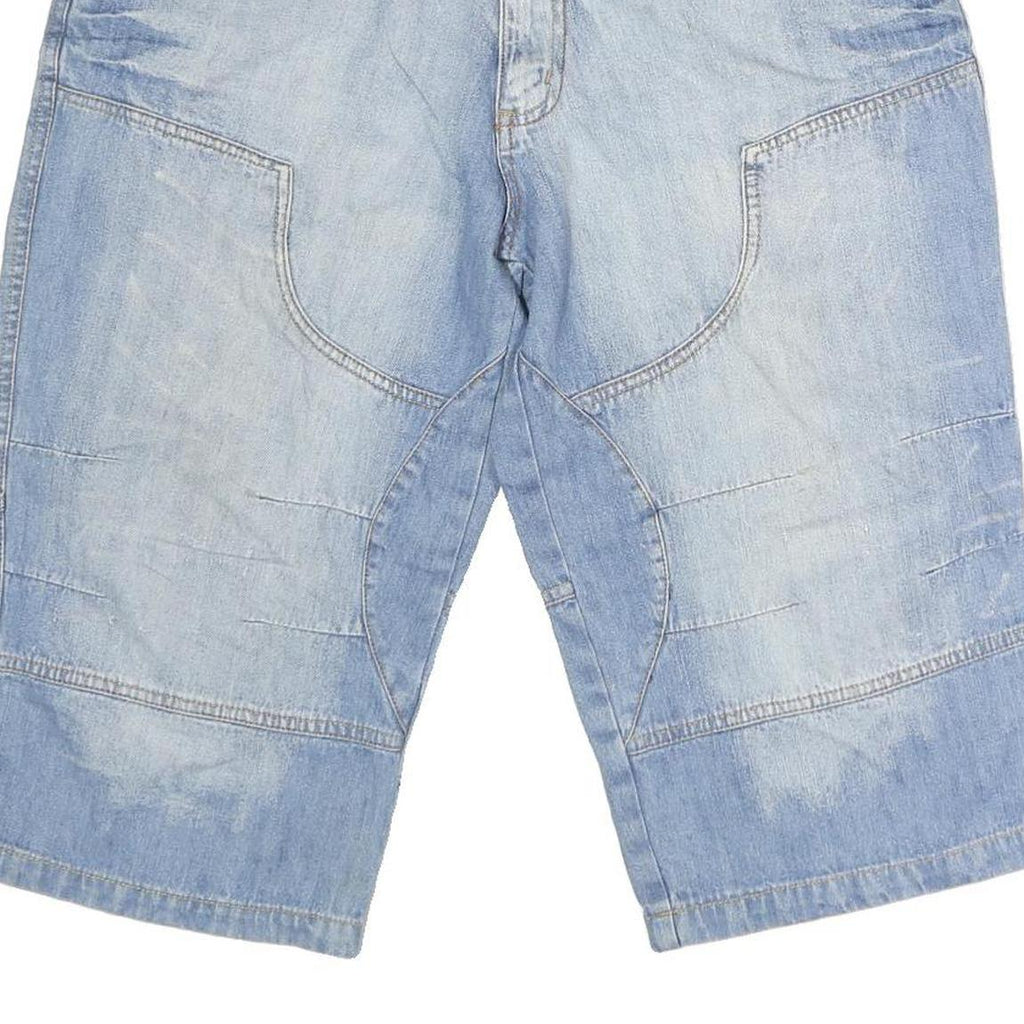 Mens Cotton Blue Casual Denim Shorts M W34 Button Closure Functional Pockets