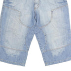 Mens Cotton Blue Casual Denim Shorts M W34 Button Closure Functional Pockets