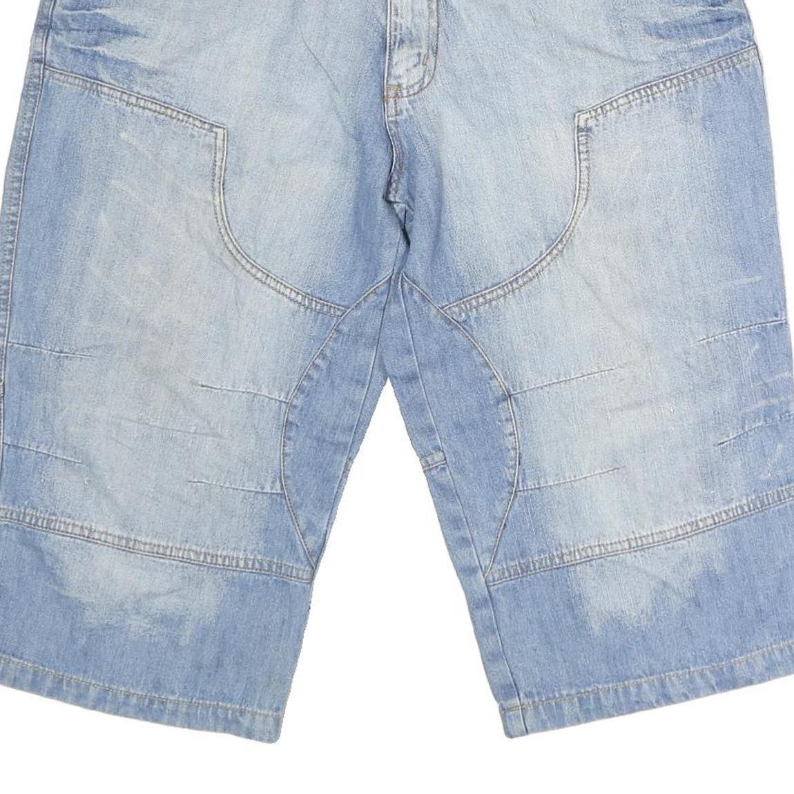 Mens Cotton Blue Casual Denim Shorts M W34 Button Closure Functional Pockets