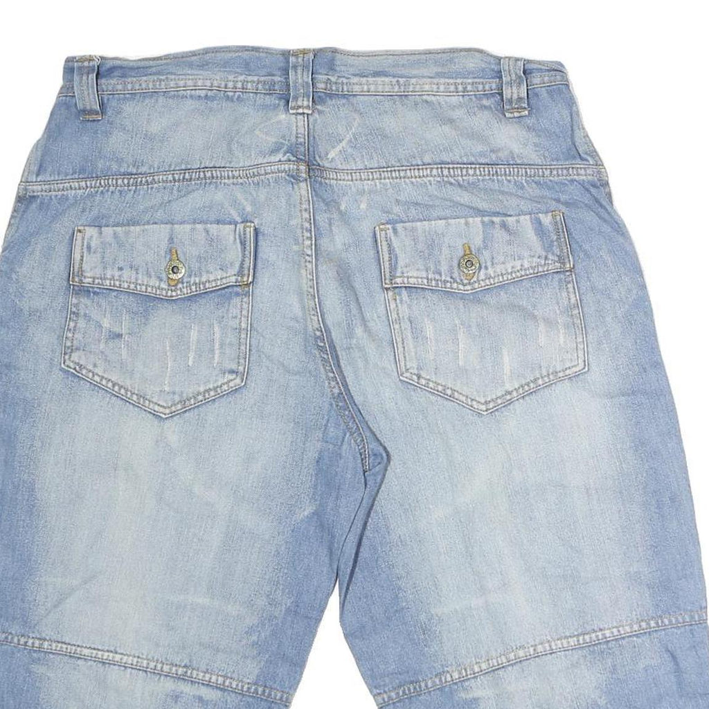 Mens Cotton Blue Casual Denim Shorts M W34 Button Closure Functional Pockets