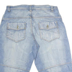 Mens Cotton Blue Casual Denim Shorts M W34 Button Closure Functional Pockets