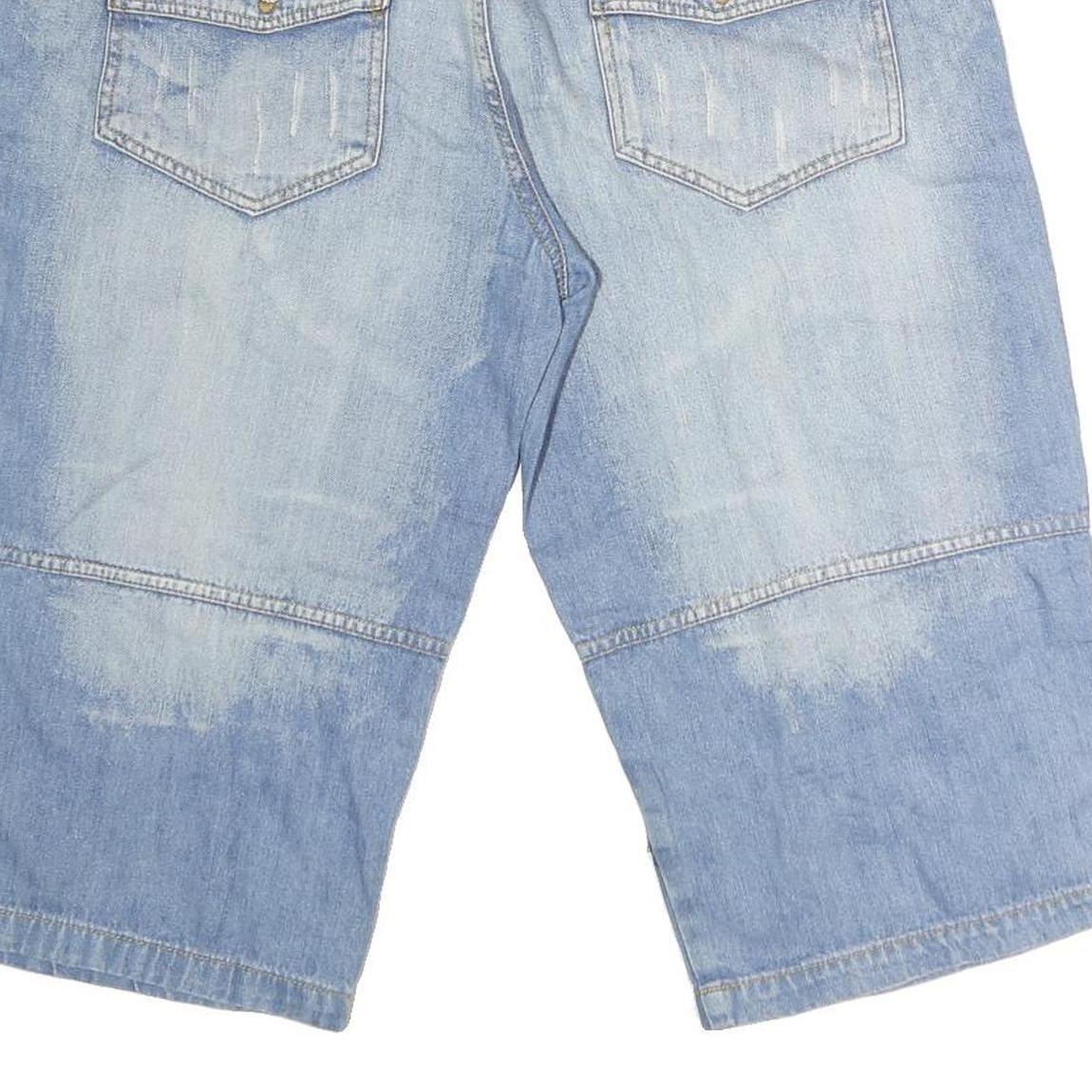 Mens Cotton Blue Casual Denim Shorts M W34 Button Closure Functional Pockets