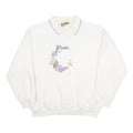 RAMBLERS Womens White Floral Embroidered Cotton Blend Polo Collar XS Sweatshirt