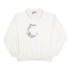RAMBLERS Womens White Floral Embroidered Cotton Blend Polo Collar XS Sweatshirt