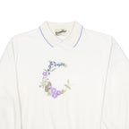 RAMBLERS Womens White Floral Embroidered Cotton Blend Polo Collar XS Sweatshirt