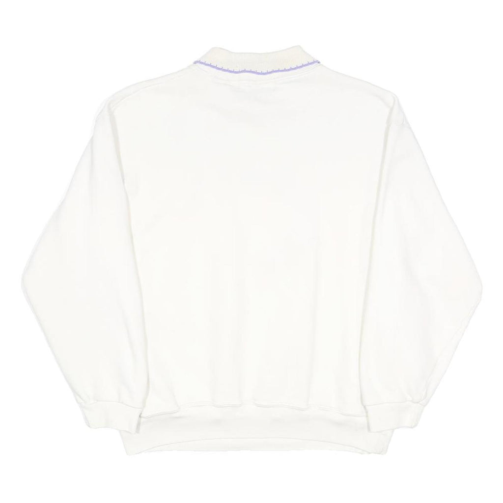RAMBLERS Womens White Floral Embroidered Cotton Blend Polo Collar XS Sweatshirt