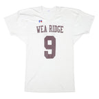 RUSSELL ATHLETIC Mens White Wea Ridge Number 9 Graphic T-Shirt L V-Neck Short