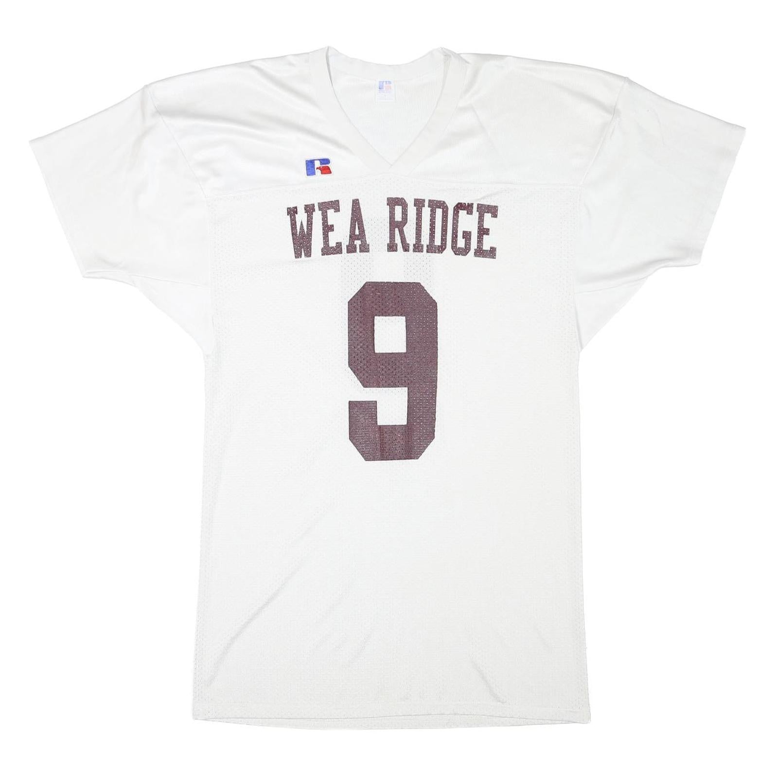 RUSSELL ATHLETIC Mens White Wea Ridge Number 9 Graphic T-Shirt L V-Neck Short