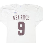 RUSSELL ATHLETIC Mens White Wea Ridge Number 9 Graphic T-Shirt L V-Neck Short