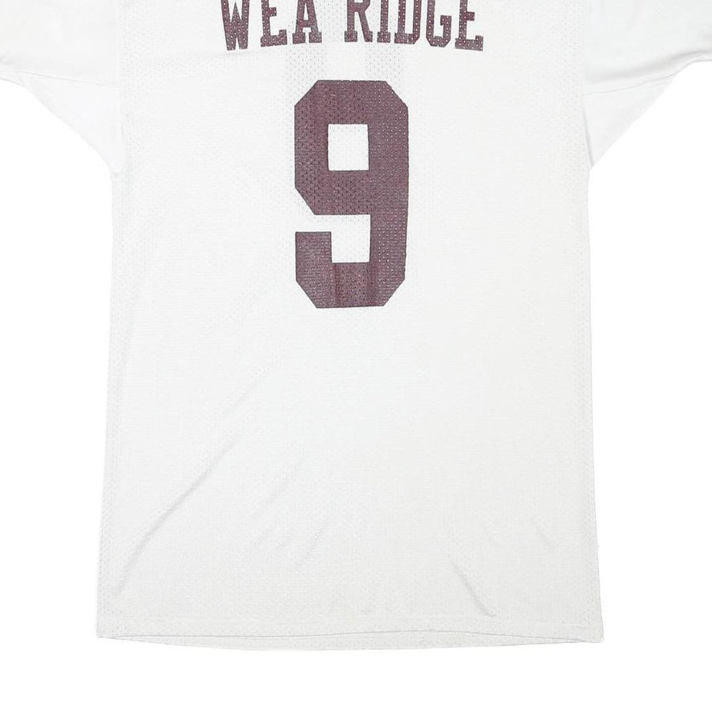 RUSSELL ATHLETIC Mens White Wea Ridge Number 9 Graphic T-Shirt L V-Neck Short
