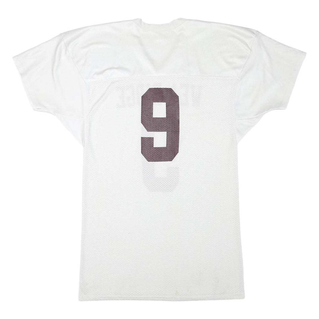 RUSSELL ATHLETIC Mens White Wea Ridge Number 9 Graphic T-Shirt L V-Neck Short