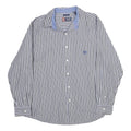 CHAPS Mens Grey & White Stripe Cotton Shirt L Classic Long Sleeve Button Collar