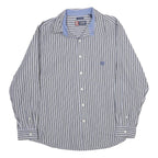 CHAPS Mens Grey & White Stripe Cotton Shirt L Classic Long Sleeve Button Collar