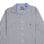CHAPS Mens Grey & White Stripe Cotton Shirt L Classic Long Sleeve Button Collar