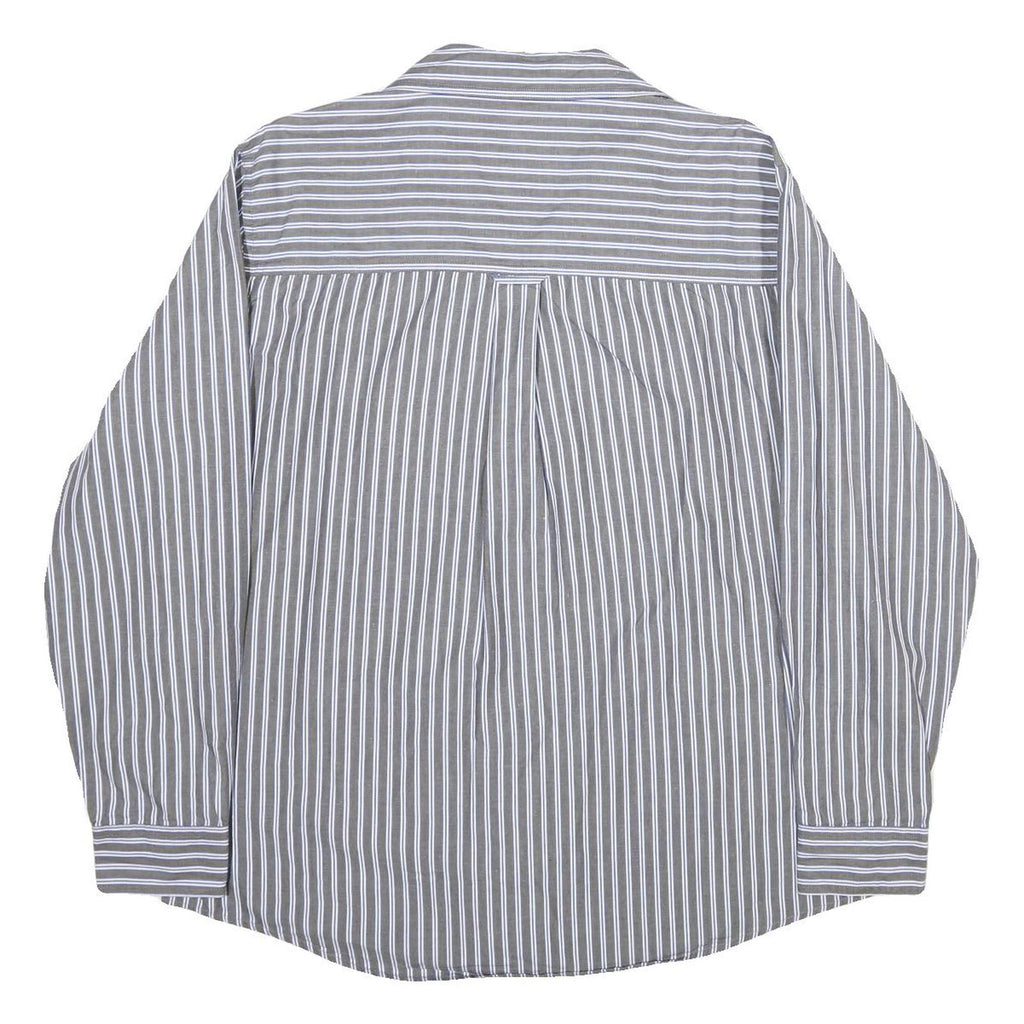 CHAPS Mens Grey & White Stripe Cotton Shirt L Classic Long Sleeve Button Collar