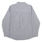 CHAPS Mens Grey & White Stripe Cotton Shirt L Classic Long Sleeve Button Collar