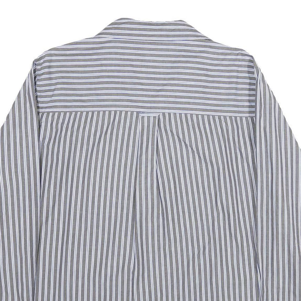 CHAPS Mens Grey & White Stripe Cotton Shirt L Classic Long Sleeve Button Collar