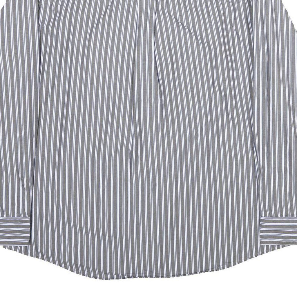 CHAPS Mens Grey & White Stripe Cotton Shirt L Classic Long Sleeve Button Collar