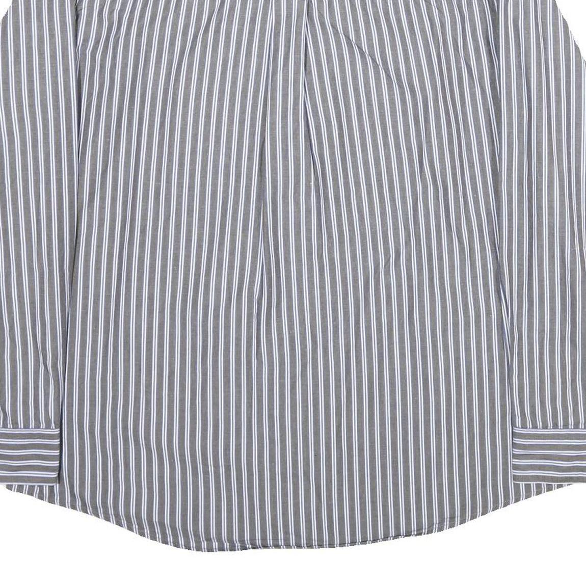 CHAPS Mens Grey & White Stripe Cotton Shirt L Classic Long Sleeve Button Collar