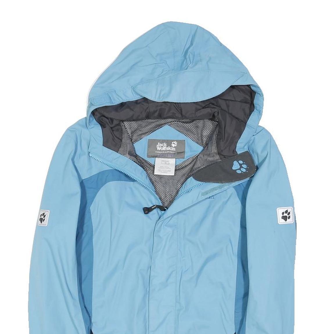 JACK WOLFSKIN Girls Blue & Mid Blue Outdoor Jacket 14Y Polyamide Blend Hooded