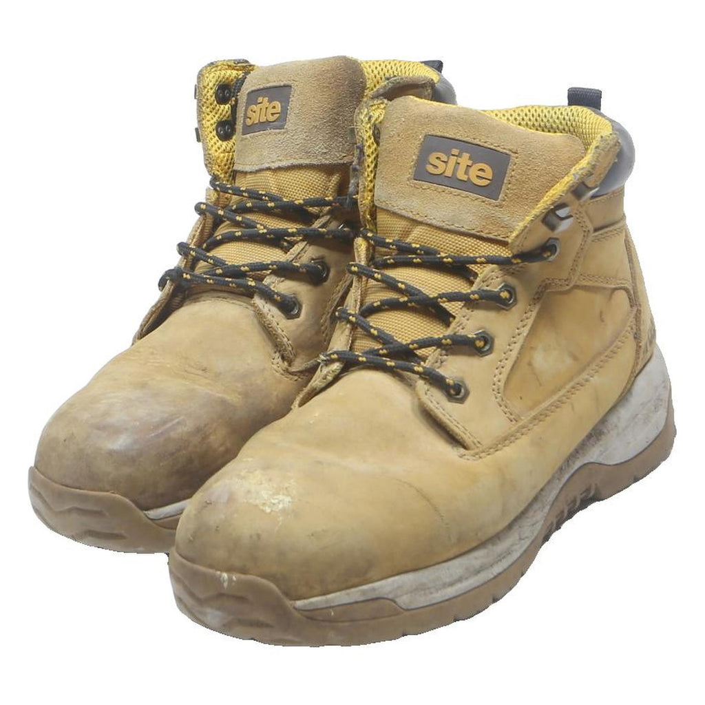 SITE Mens Lace-Up Boots Tan Leather UK 9 Durable Work Ankle Style
