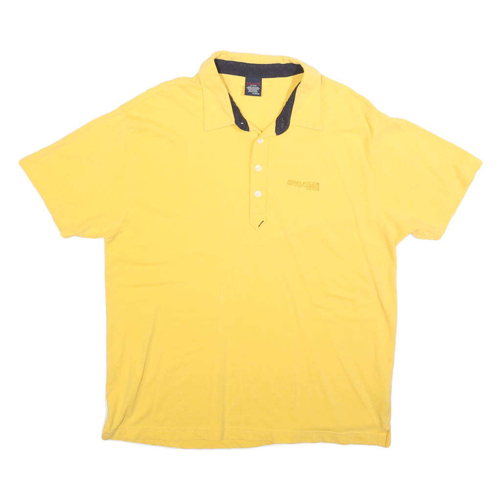 TOMMY JEANS Mens Yellow Polo Shirt XL Cotton Blend Short Sleeve Plain Casual