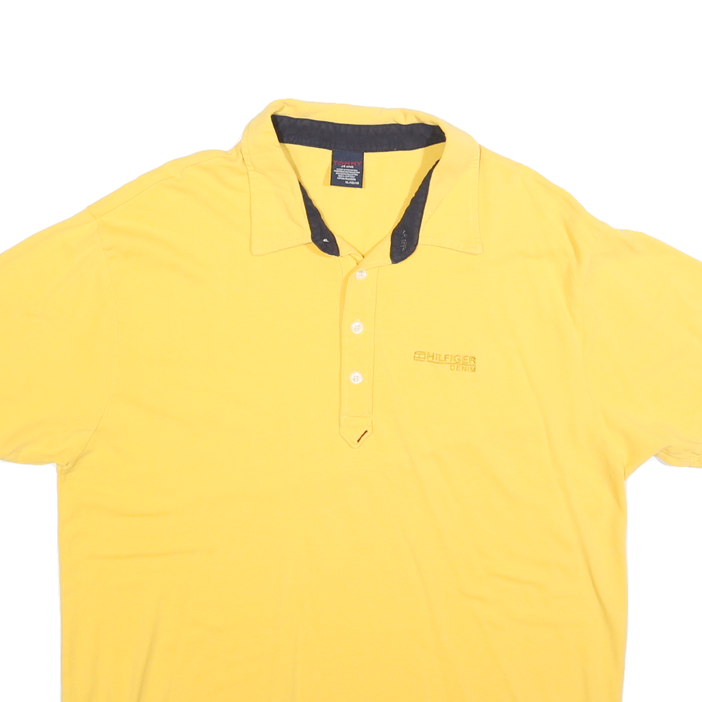 TOMMY JEANS Mens Yellow Polo Shirt XL Cotton Blend Short Sleeve Plain Casual
