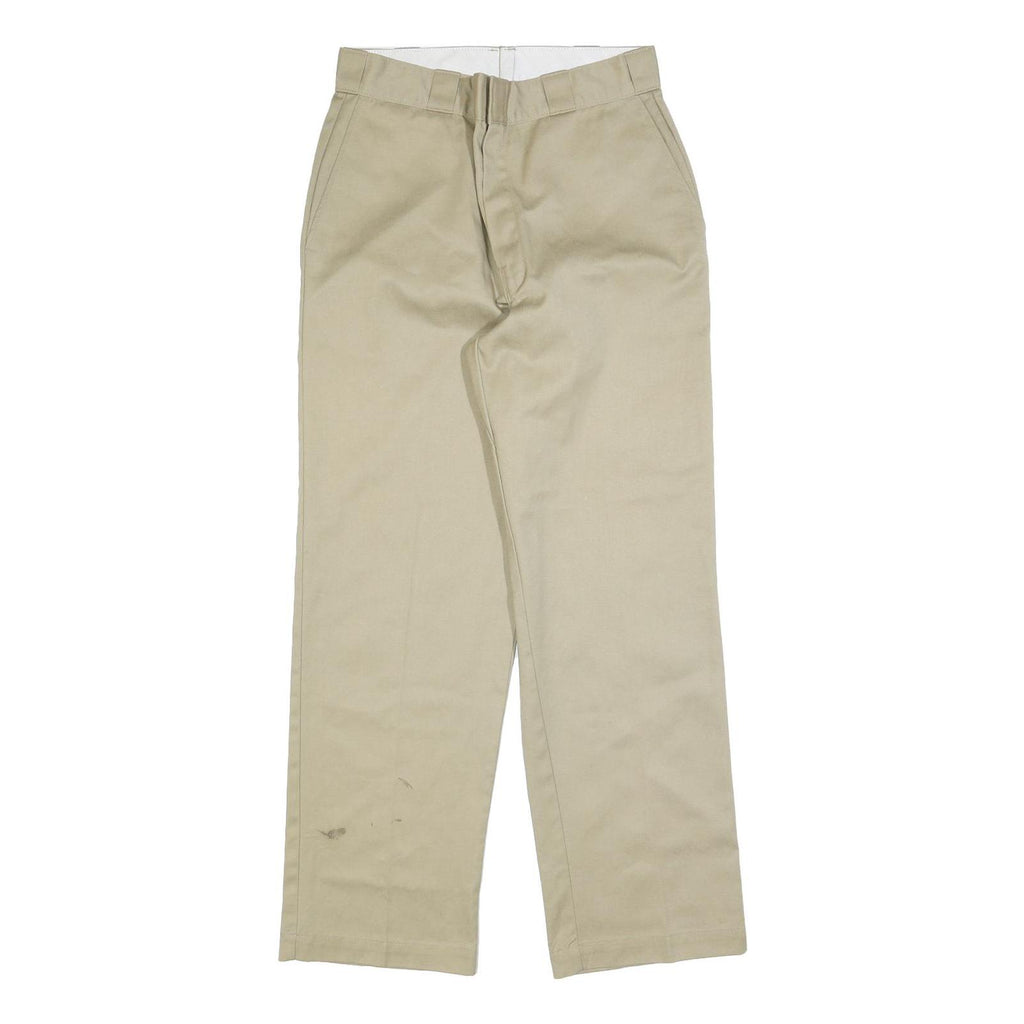 DICKIES Mens Regular Beige Cotton Blend Trousers W33 L32 Zip Closure Straight