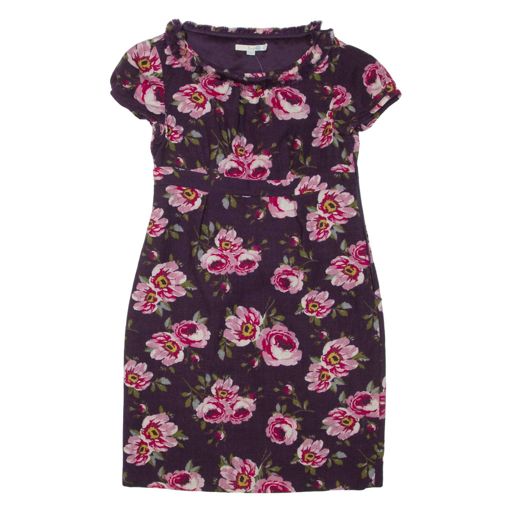 BODEN Womens Day Dress Purple Wool Floral Short Sleeve Knee Length UK 10